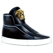 『L’Officiel Hommes Italia』Fall/Winter 2014-15 5th anniversary issue』挿絵（2014年）“VERSACE” Black Leather Medusa High-Top Sneakers.